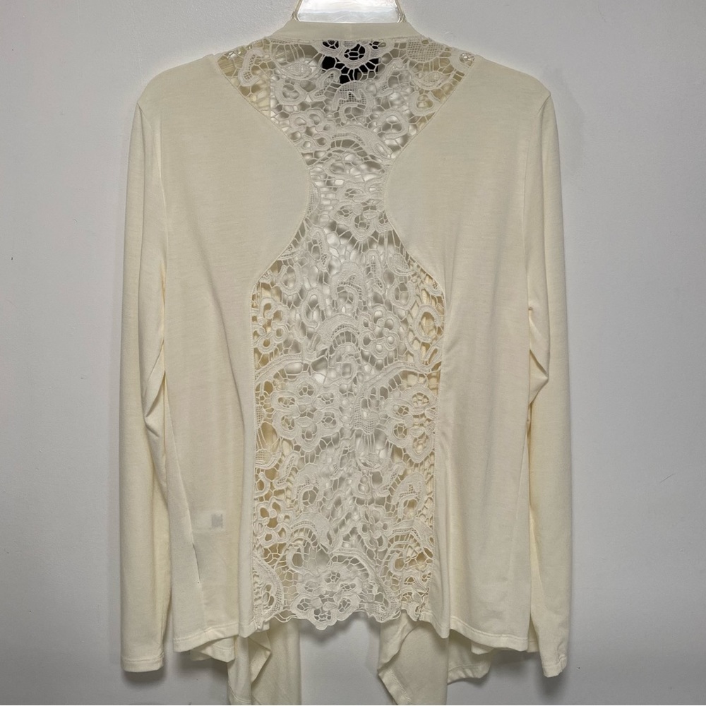Dana Buchman crochet back and open front drapey cardigan